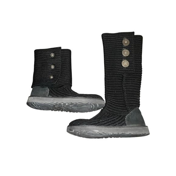 UGG 5819 Black Classic Cardy Knit Boots Women’s Size 7 shearling slouchy - Picture 1 of 8